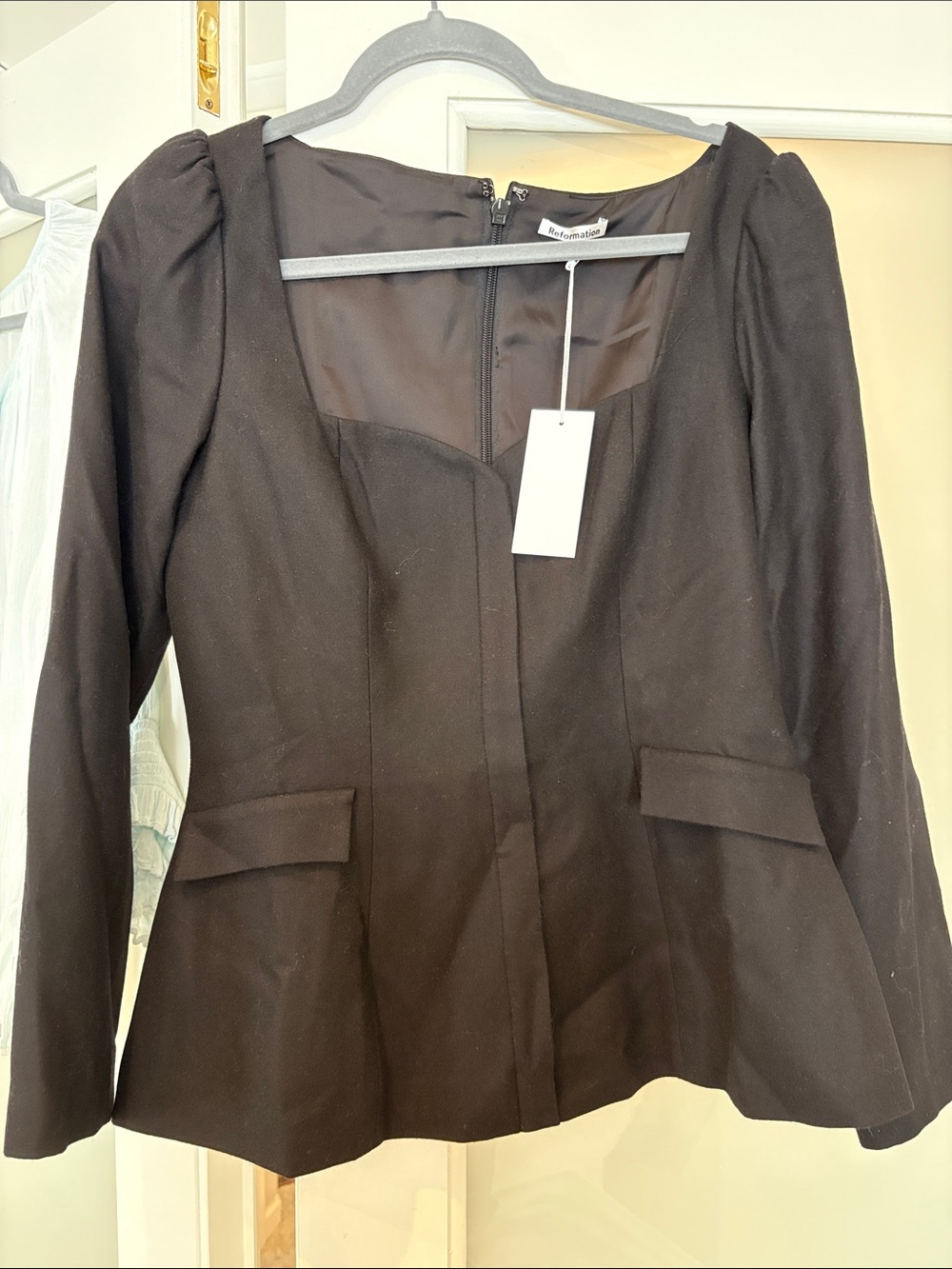 Reformation Black Sweetheart-Neck Blazer